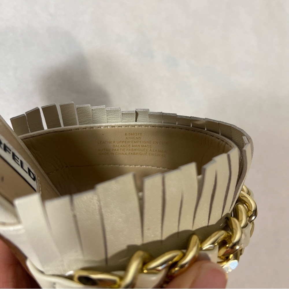 Karl Lagerfeld Athens Sandals Fringe Gold Chain Ivory Size 6.5 - Picture 8 of 8